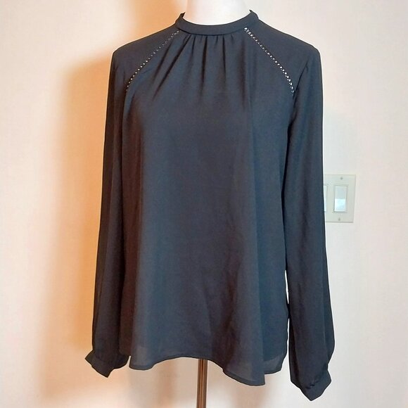 EXPRESS SIZE M BLACK  ROUND NECK LONG SLEEVE BLOUSE - Picture 1 of 11